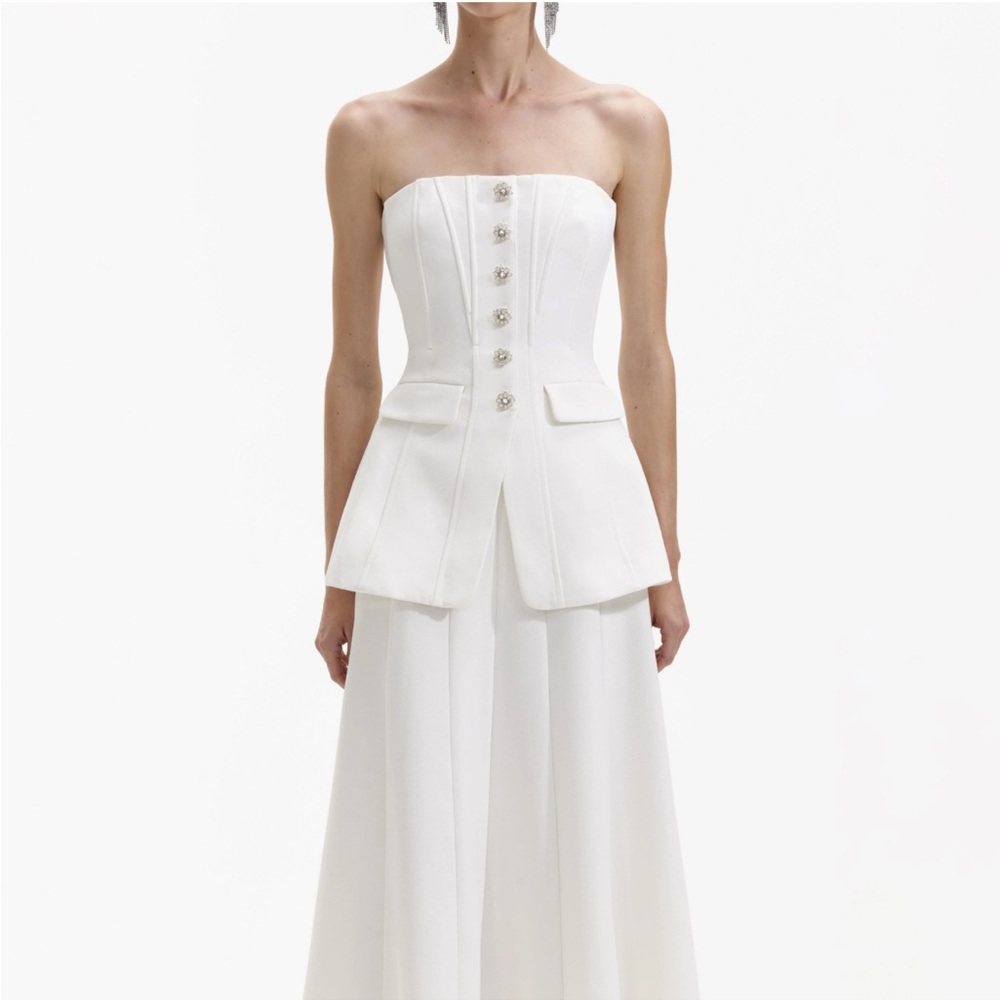 Self-Portrait White Strapless Corset Peplum Wedding Dress